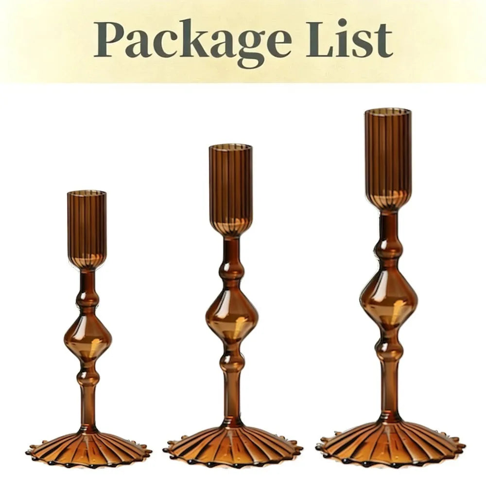 Set de 3 Candelabros de Cristal Ondulados para Velas Cónicas