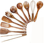 Juego de 10 Utensilios de Cocina de Madera de Teca Natural