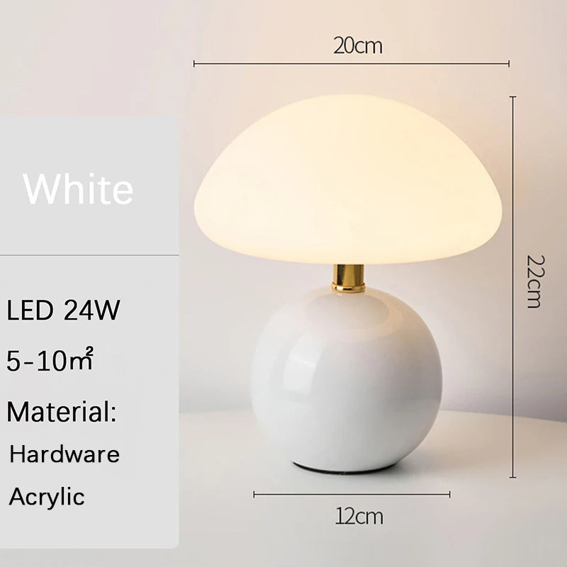 Lámpara de Mesa de Cerámica en Forma de Hongo, Luz LED