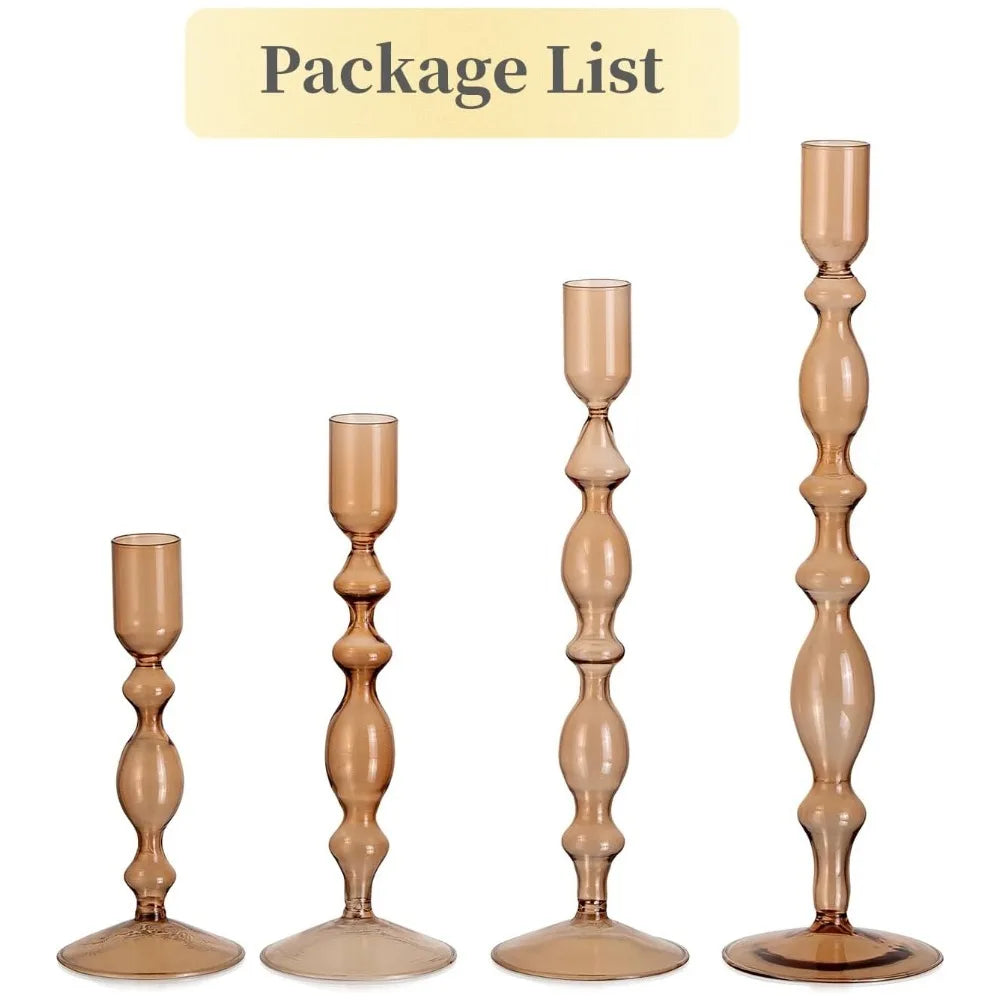 Set de 3 Candelabros de Cristal Ondulados para Velas Cónicas