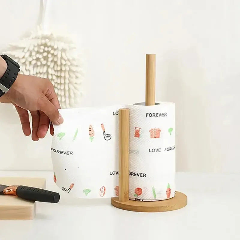 Porta Rollo de Cocina de Bambú con Base Antiderrapante