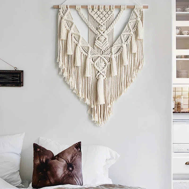 Tapiz de Macramé Tejido a Mano para Pared, Estilo Boho, 50 x 70 cm
