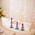 Set de 3 Candelabros de Cristal Ondulados para Velas Cónicas