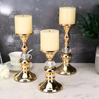 Candelabros de Metal Dorado y Cristal para Velas de Pilar