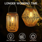 Farol Solar Colgante de Ratán Estilo Boho para Terraza y Jardín