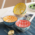 Set de 4 Bowls de Cerámica Estilo Bohemio Pintados, 11.4 cm
