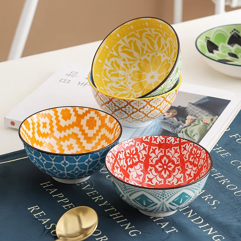 Set de 4 Bowls de Cerámica Estilo Bohemio Pintados, 11.4 cm