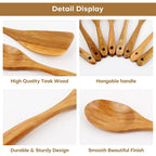 Juego de 10 Utensilios de Cocina de Madera de Teca Natural