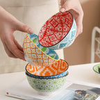 Set de 4 Bowls de Cerámica Estilo Bohemio Pintados, 11.4 cm