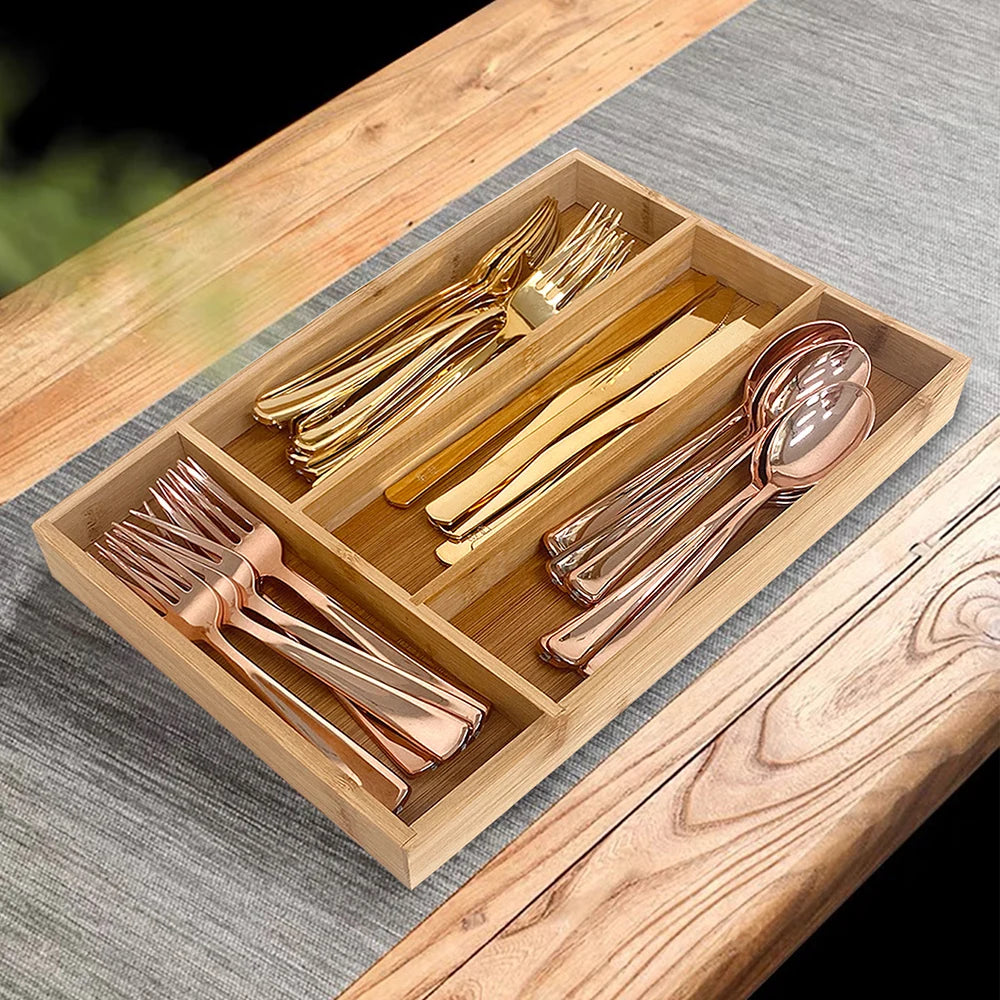 Organizador de Cubiertos de Bambú para Cajón de Cocina