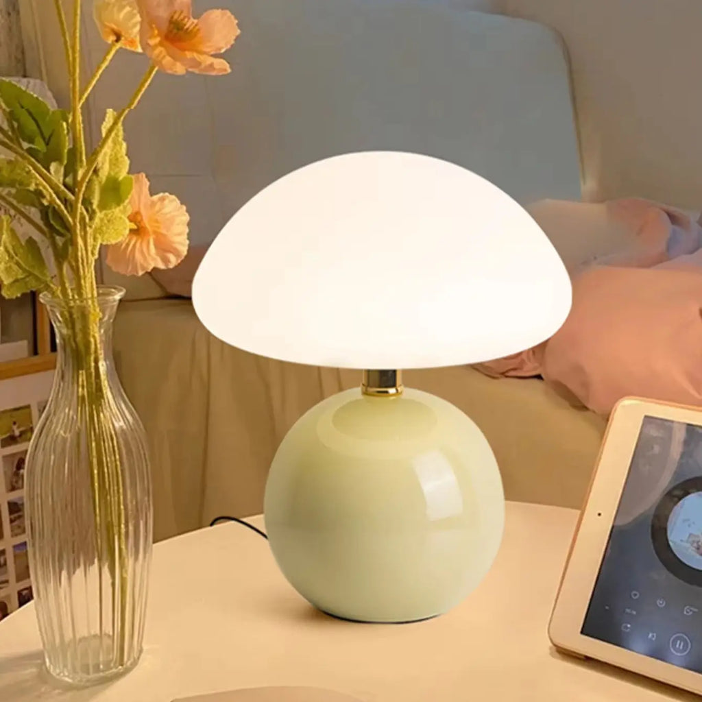 Lámpara de Mesa de Cerámica en Forma de Hongo, Luz LED