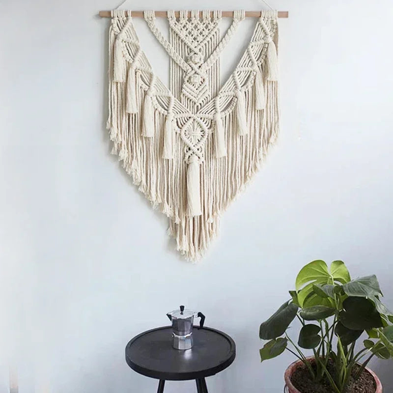 Tapiz de Macramé Tejido a Mano para Pared, Estilo Boho, 50 x 70 cm