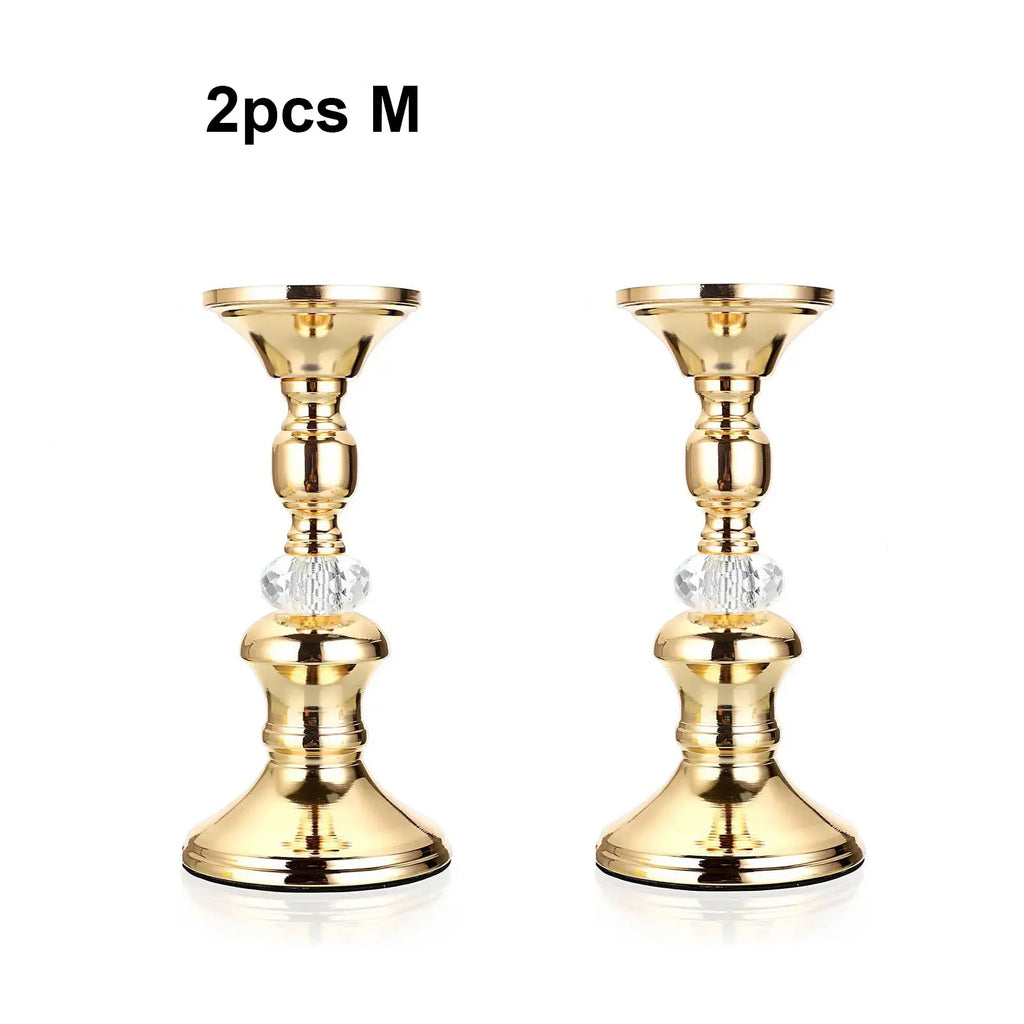Candelabros de Metal Dorado y Cristal para Velas de Pilar