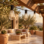 Guirnalda Solar de Focos G40 para Terraza con Control Remoto — ambientado en casa