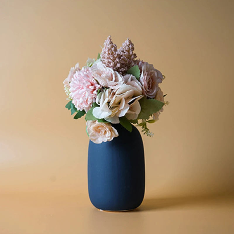 Jarrón de Cerámica Nórdico de Color Liso para Flores Secas