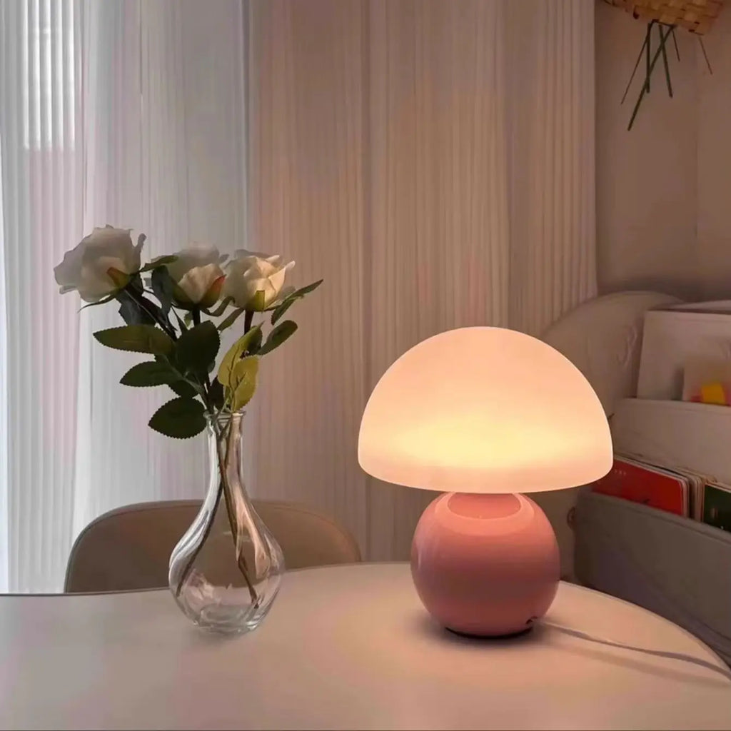 Lámpara de Mesa de Cerámica en Forma de Hongo, Luz LED