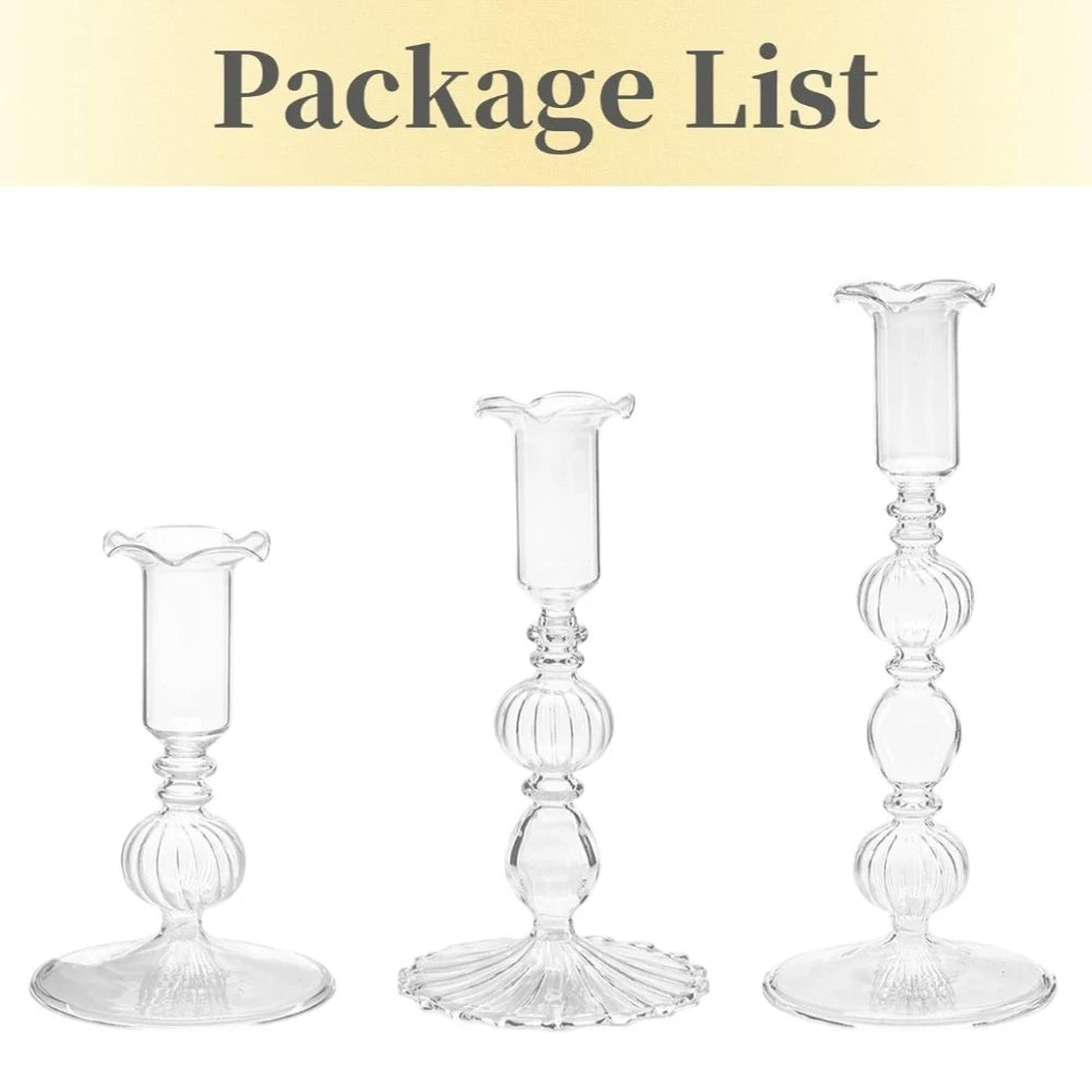Set de 3 Candelabros de Cristal Ondulados para Velas Cónicas