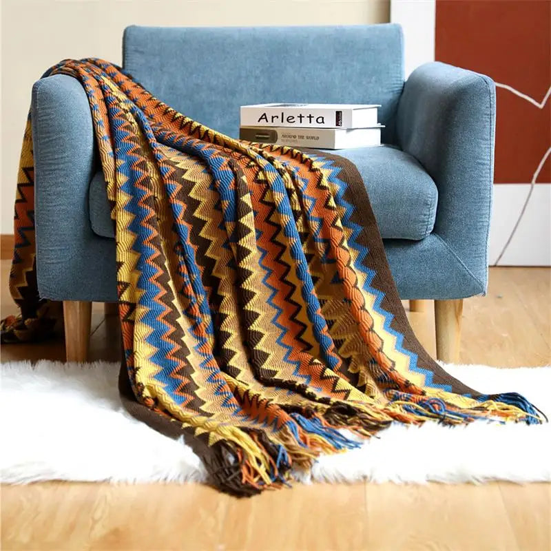 Manta Tejida con Borlas Estilo Bohemio para Sofá y Cama
