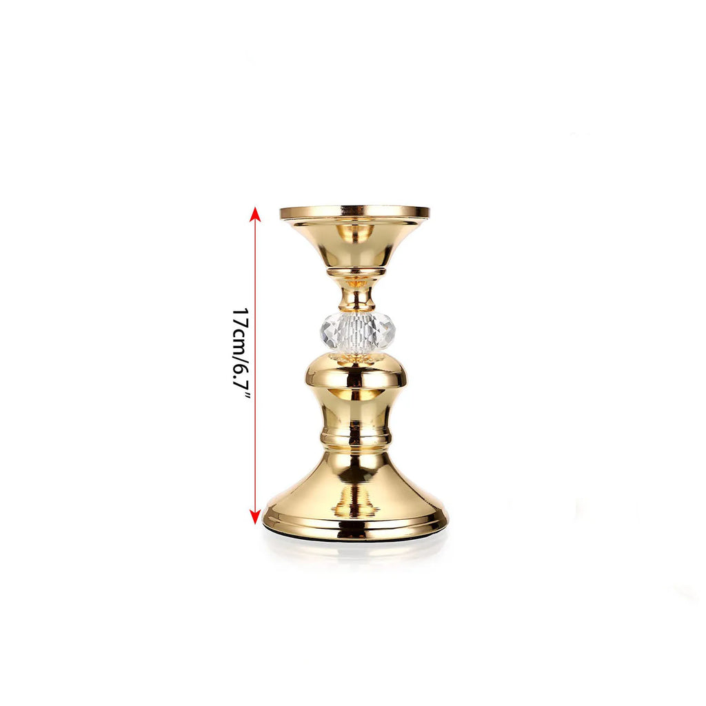 Candelabros de Metal Dorado y Cristal para Velas de Pilar