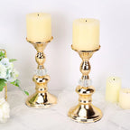 Candelabros de Metal Dorado y Cristal para Velas de Pilar
