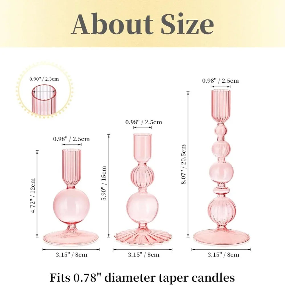 Set de 3 Candelabros de Cristal Ondulados para Velas Cónicas