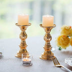 Candelabros de Metal Dorado y Cristal para Velas de Pilar