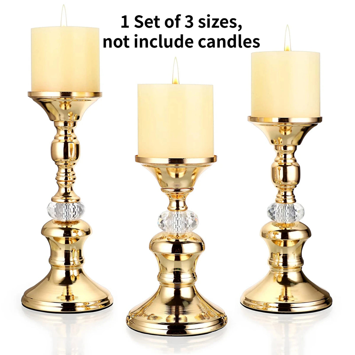 Candelabros de Metal Dorado y Cristal para Velas de Pilar