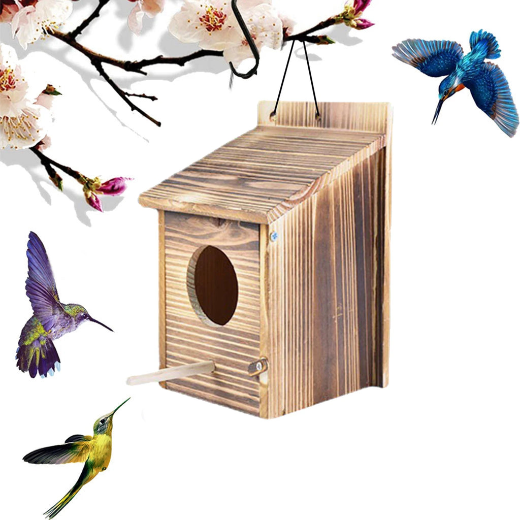 Casa para Pájaros de Madera Natural para Colgar en Jardín y Terraza