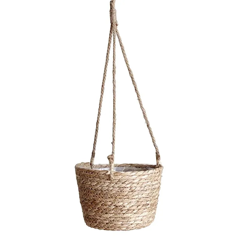 Macetero Colgante de Fibra Natural Tejida para Terraza y Balcón