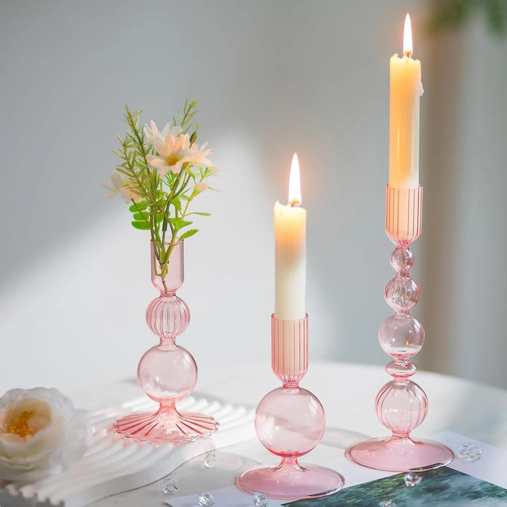 Set de 3 Candelabros de Cristal Ondulados para Velas Cónicas