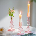 Set de 3 Candelabros de Cristal Ondulados para Velas Cónicas