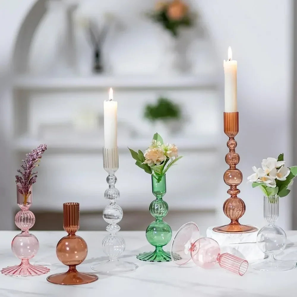 Set de 3 Candelabros de Cristal Ondulados para Velas Cónicas