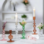 Set de 3 Candelabros de Cristal Ondulados para Velas Cónicas