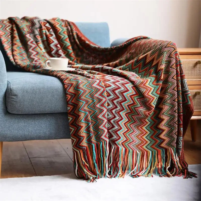 Manta Tejida con Borlas Estilo Bohemio para Sofá y Cama