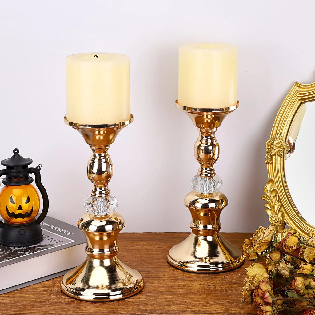 Candelabros de Metal Dorado y Cristal para Velas de Pilar