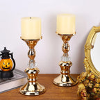 Candelabros de Metal Dorado y Cristal para Velas de Pilar