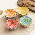 Set de 4 Bowls de Cerámica Estilo Bohemio Pintados, 11.4 cm