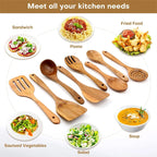 Juego de 10 Utensilios de Cocina de Madera de Teca Natural