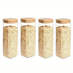 Frascos de Vidrio Herméticos con Tapa de Bambú, Set Apilable