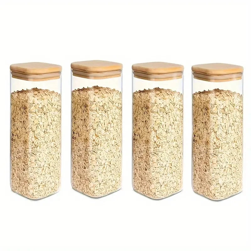 Frascos de Vidrio Herméticos con Tapa de Bambú, Set Apilable