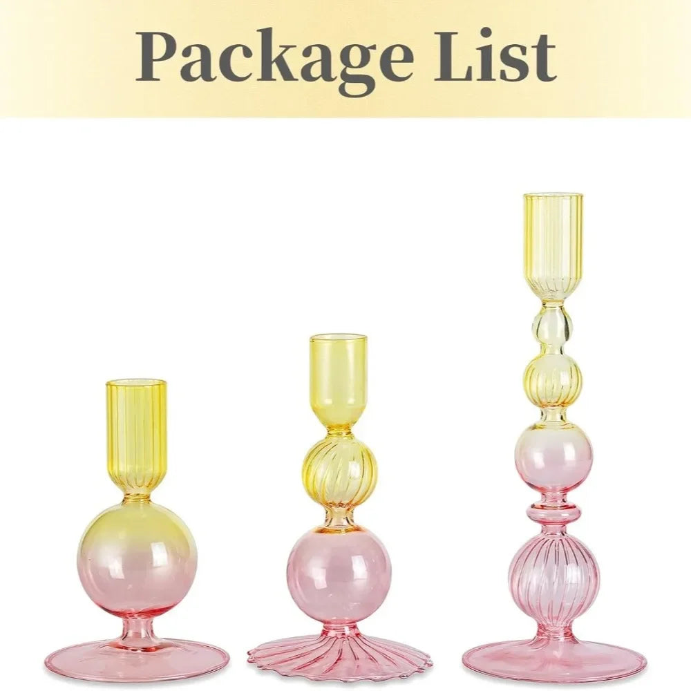 Set de 3 Candelabros de Cristal Ondulados para Velas Cónicas