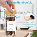 Especieros de Vidrio con Tapa de Bambú, Etiquetas y Embudo