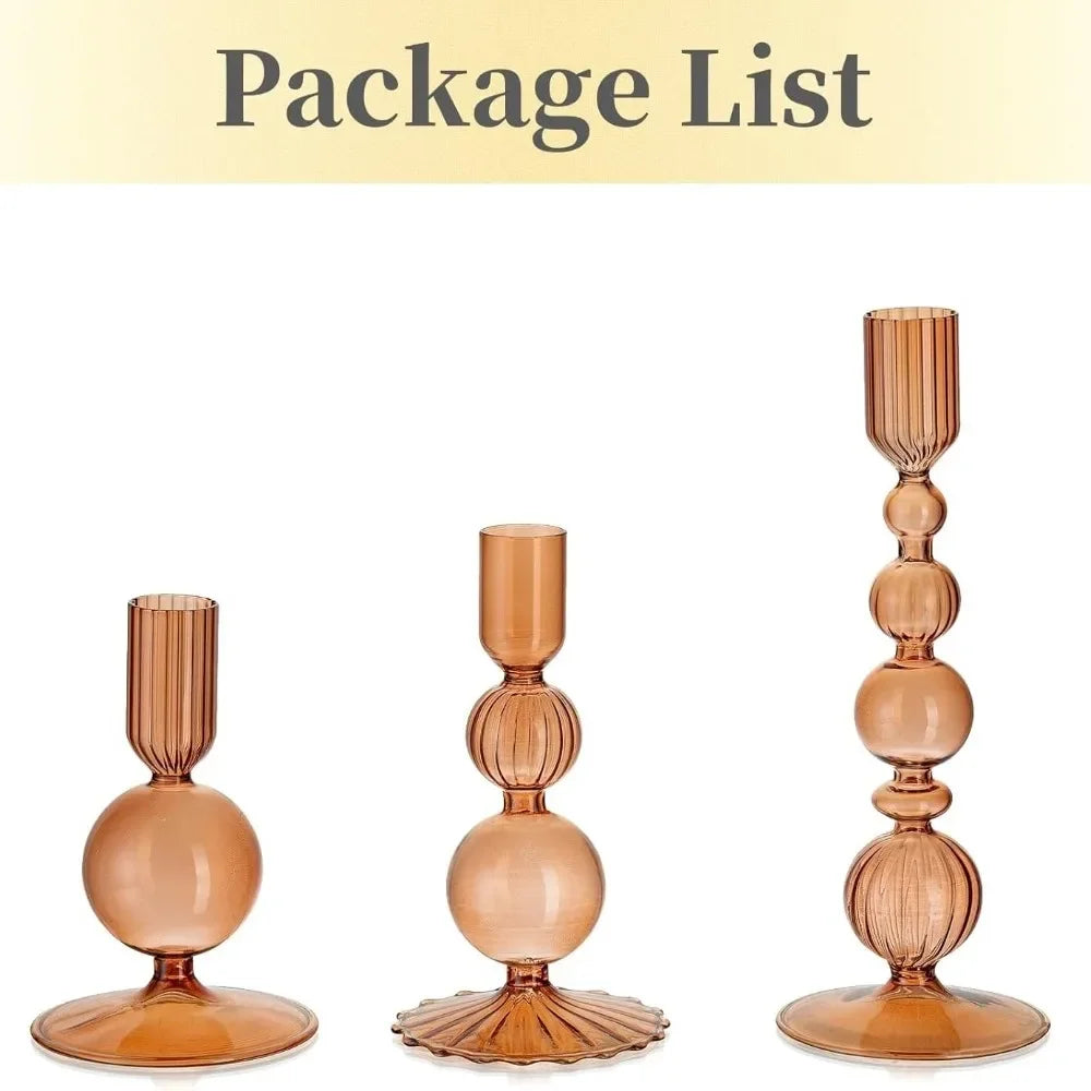 Set de 3 Candelabros de Cristal Ondulados para Velas Cónicas