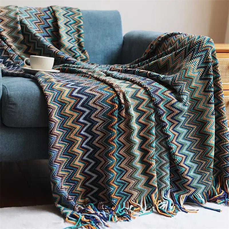 Manta Tejida con Borlas Estilo Bohemio para Sofá y Cama