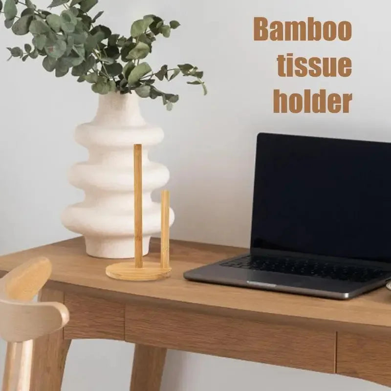 Porta Rollo de Cocina de Bambú con Base Antiderrapante