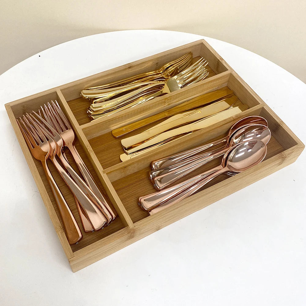 Organizador de Cubiertos de Bambú para Cajón de Cocina