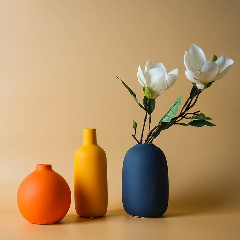 Jarrón de Cerámica Nórdico de Color Liso para Flores Secas