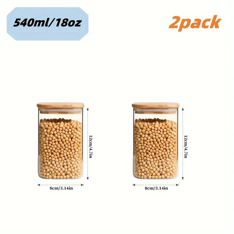 Frascos de Vidrio Herméticos con Tapa de Bambú, Set Apilable