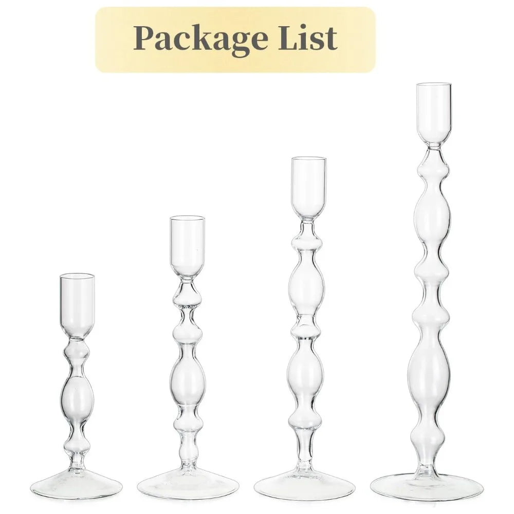 Set de 3 Candelabros de Cristal Ondulados para Velas Cónicas