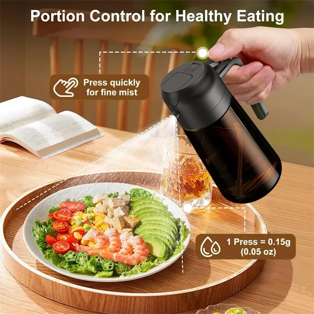 Aceitero de Vidrio Ámbar 2 en 1 con Atomizador, 470 ml